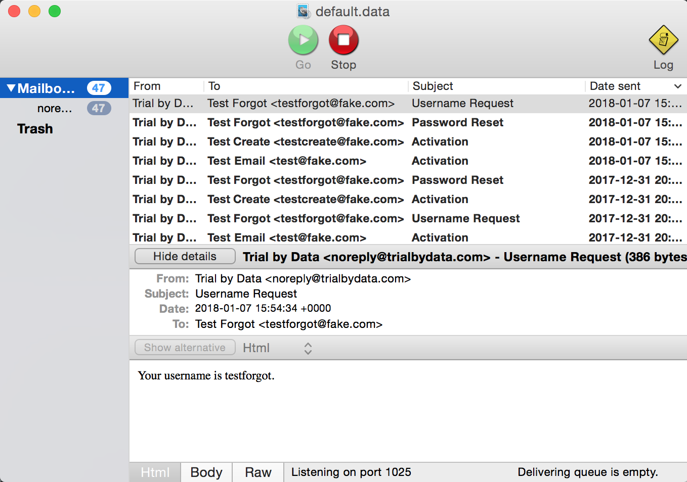 Mock-SMTP Interface